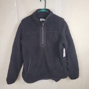 New Time and Tru black teddy fleece quarter zip pullover Size medium Cozycore